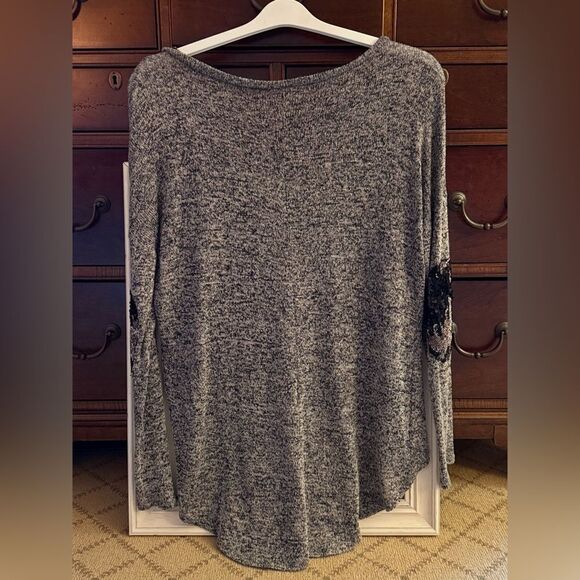 Yetts Los Angeles gray tunic with sequin elbow patches S - Picture 2 of 15